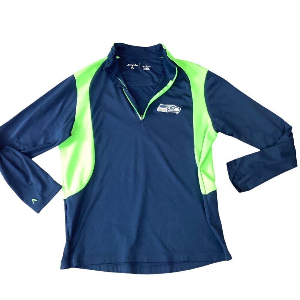 Antigua 1/4 Zip Pullover Top Seattle Seahawks Men's L Blue & Green #311H